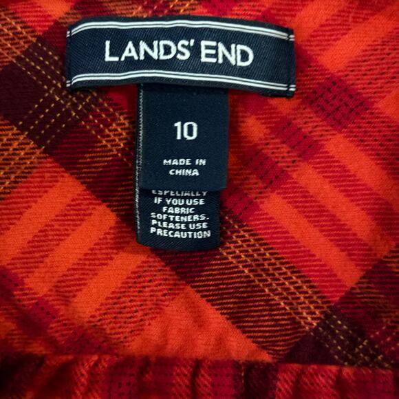Land’s End Women’s Orange Plaid Flannel Buttondown shirt size 10 - Picture 2 of 8